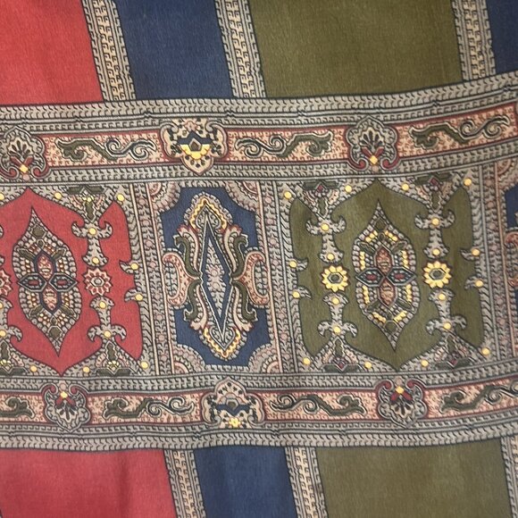 Morgan Taylor Classic Paisley Panel Striped 100% Silk Rectangular Scarf - Picture 7 of 8